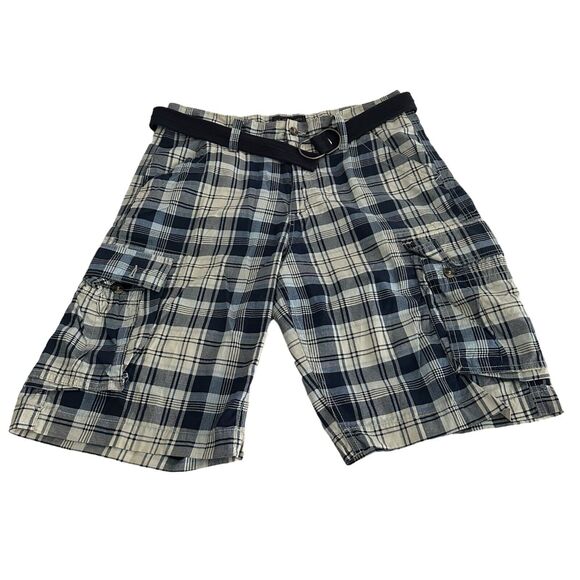 US Polo Assn Plaid Soft Canvas Belted Cargo Shorts Men's Size 36 Blue/ White - Picture 2 of 6